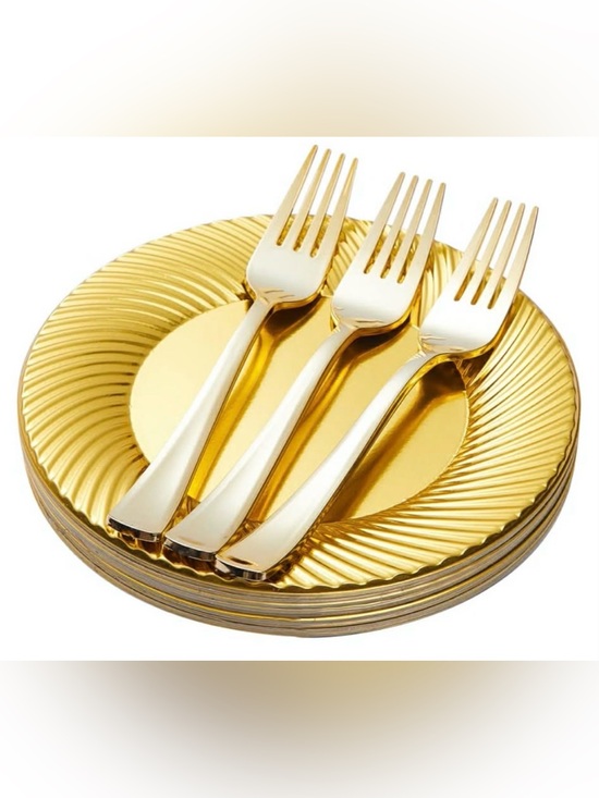 N9R Other - N9R 60PCS Gold Disposable Heavy Duty Plastic Cake & Dessert Plates & Gold Forks